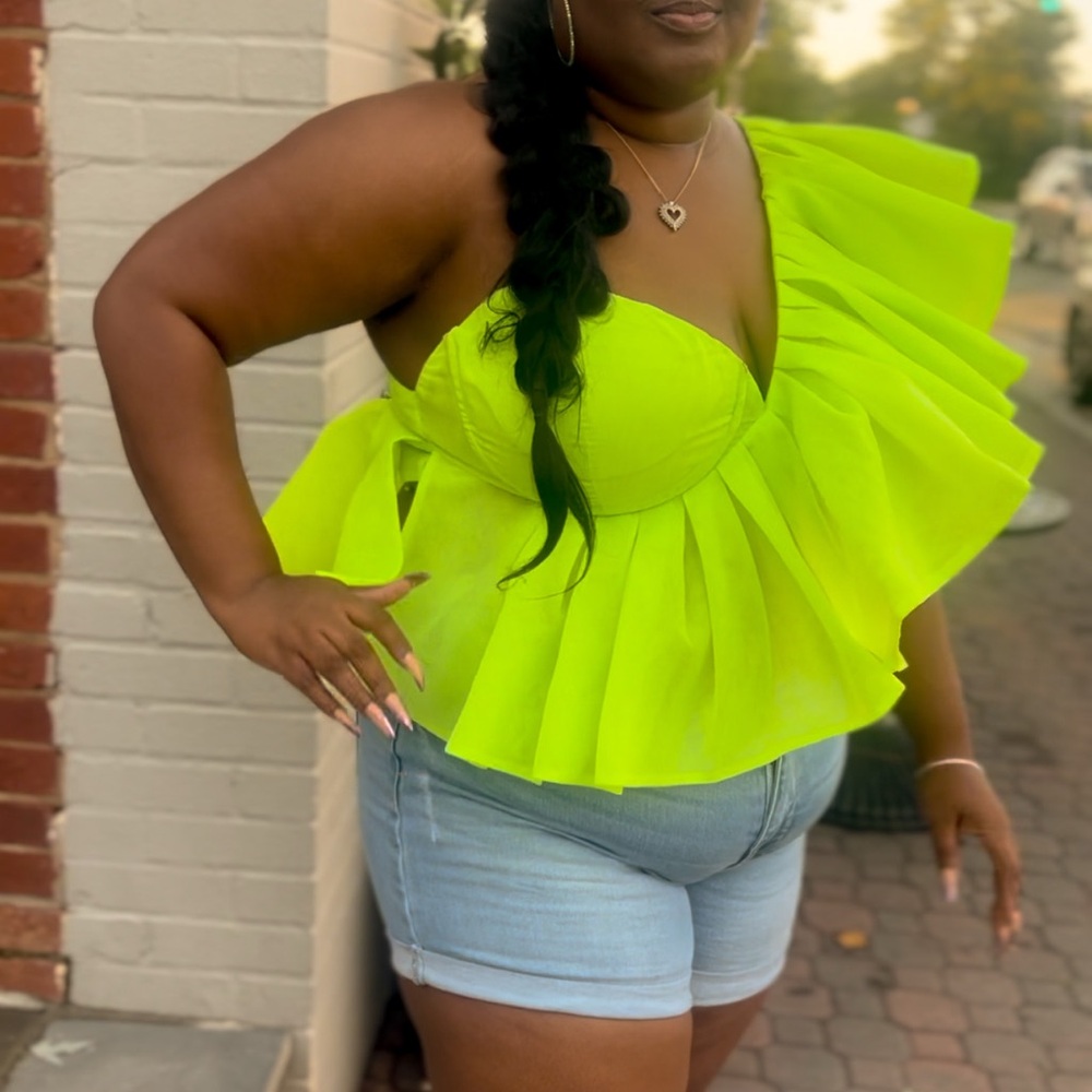 Vibrant Lime Green Ruffle Top - Picture 2 of 3